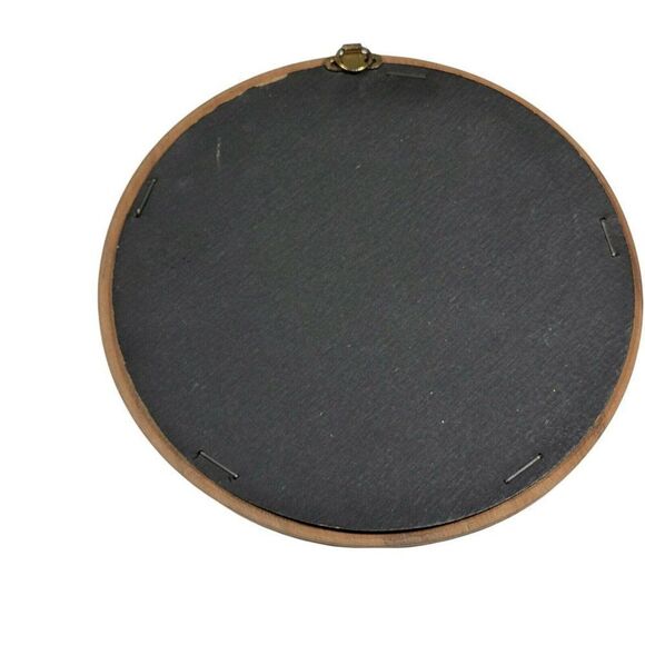 Vintage Round Framed Reverse Glass Silhouette Colonial Lady w/ Cupid 1950s 6.5" - Picture 2 of 3